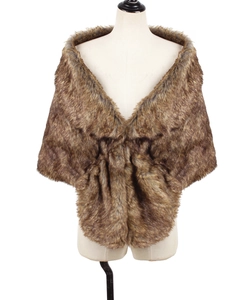 Close-up of brown faux fox fur shawl showing premium gradient texture and soft winter fibers