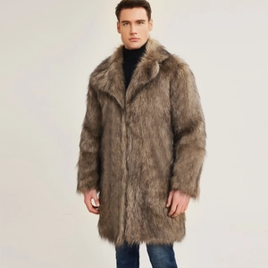 Close-up of the plush faux fox fur texture and wide notched lapel on this winter coat