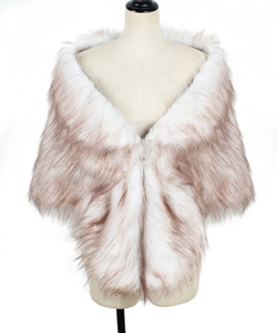 Detailed texture of dual-tone faux fur shawl for bridal gowns and winter formal dresses
