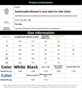 Detailed size chart for men faux fox fur coat with sleeve and shoulder measurements