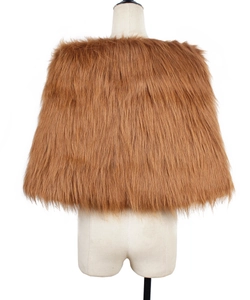 Detailed close-up of a premium brown faux fox fur shawl wrap with a soft plush texture