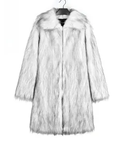 Close-up detail of the luxury faux fox fur texture and gray-white mountain fox pattern