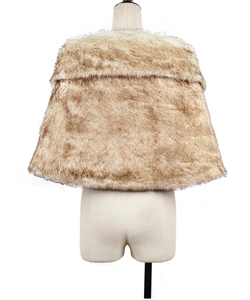 Detailed back view of a faux fox fur bridal shawl with textured beige and brown pelts