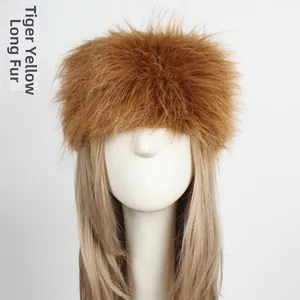 Detail showing the thick amber faux fur texture of the winter warming headband