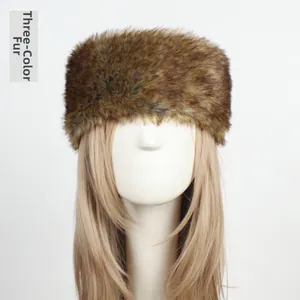 Macro detail of faux fur texture on a thick Russian-style warm winter headband