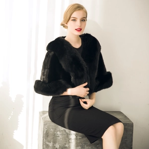 Luxurious faux fox fur shawl in black, thick texture for elegant evening dress matching