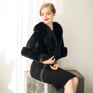 Luxurious black faux fox fur shawl with glossy finish and elegant plush collar detail