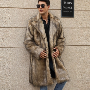 Manteau long en fausse fourrure pour homme avec col tailleur et dégradé marron hiver