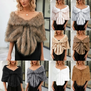 Elegant Women Faux Fur Shawl Winter Warm Wrap For Wedding Bridal Formal Evening Party Luxurious Synthetic Fur Stole Cape