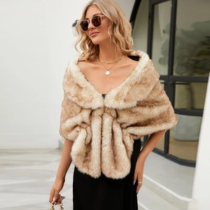Faux fox fur shawl in cream and light brown gradient stripes for winter bridal wear