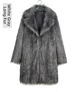 Détail du manteau de luxe en fausse fourrure de renard gris avec large col à revers et texture