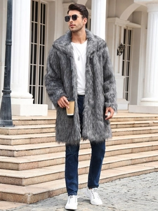 Men Faux Fur Coat Winter Warm Long Jacket Casual Luxury Heavyweight Outerwear Large Lapel Urban Fashion Solid And Mixed Colors