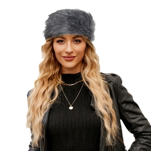 Deep grey faux fur headband for women stylish winter thermal ear warmer accessory