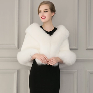Elegant white faux fox fur shawl wrap for winter weddings and formal evening parties