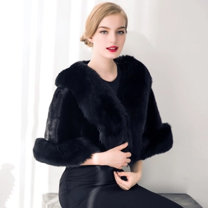 Elegant black faux fox fur shawl for women with plush trim and soft fabric finish