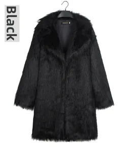 Detail of luxurious black faux fox fur texture and smooth inner lining with brand label