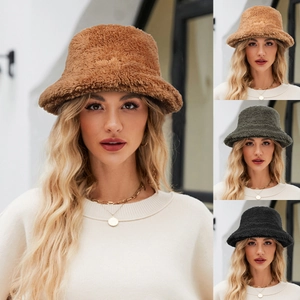 Damen Winter Warm Weich Kunstpelz Plüsch Anglerhut Einfarbig Dick Outdoor Fischerhut Für Damen Kaltes Wetter Mode