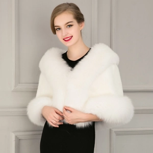 Elegant white faux fox fur shawl for women evening wedding dress accessory wrap