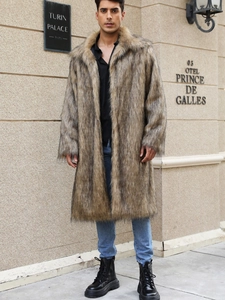 Manteau en Fausse Fourrure de Luxe pour Hommes Long Chaud Hiver Veste Imitation Renard Revers Épais Streetwear Extérieur