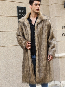 Manteau long pour homme en fausse fourrure de renard avec un col à revers large