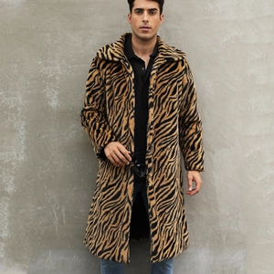 Manteau long pour homme en fausse fourrure avec motif zébré jaune et noir à la mode