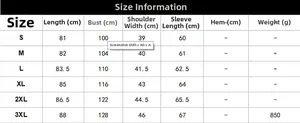 Detailed size chart for women's leopard print faux fur coat featuring S to 3XL measurements