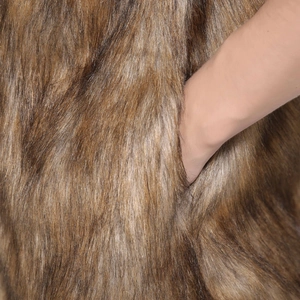 Detailed close-up showing side pocket and thick texture of faux fox fur vest for men