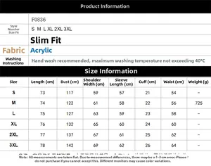 Size chart for men's leopard faux fur zip hoodie with S-3XL measurements and care instructions
