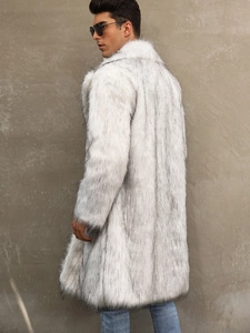 Manteau long en fausse fourrure pour homme, blanc cassé et gris, veste d'hiver