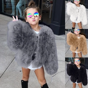 Kids Faux Fur Coat Winter Warm Short Outerwear For Girls Boys Unisex Plush Jacket Round Neck Long Sleeve Fashion Streetwear