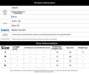 Size chart for women's lace underwear with measurements in S, M, L, XL in black color