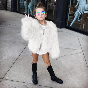 Kids white faux fur short jacket for autumn and winter fashion casual wear for girls