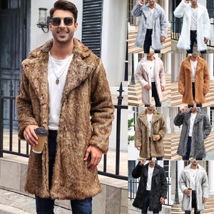 Men Luxurious Faux Fur Coat Long Winter Overcoat Lapel Collar Thick Warm Synthetic Fur Jacket For Casual Outdoor Fashion