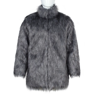 Close-up of high-quality faux fur texture and stand collar on men's winter coat