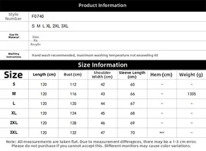 Size chart for faux fur hooded coat showing length and chest measurements for S to 3XL