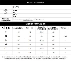 Size chart for men's faux fur leopard print coat with detailed length and chest measurements