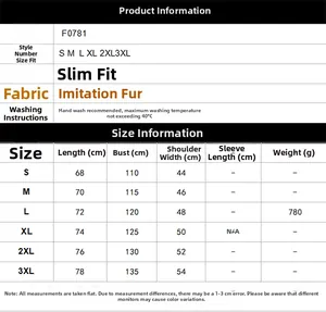 Detailed size chart for men's leopard faux fur vest showing S to 3XL measurements