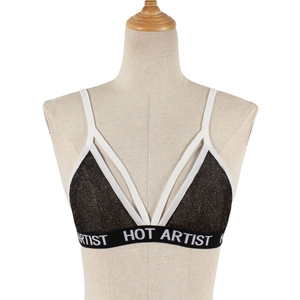 Chic black and gold shimmering sports bra with Hot Artist lettered elastic band