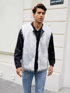 Gilet Casual da Uomo in Ecopelliccia Bianca Stile Volpe delle Nevi Giacca Senza Maniche Media Lunghezza Pelliccia Sintetica
