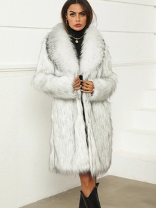 Manteau Long en Fausse Fourrure Mode Femme Avec Grand Col en Fourrure Contrasté Élégant Pardessus Automne Hiver pour Fête