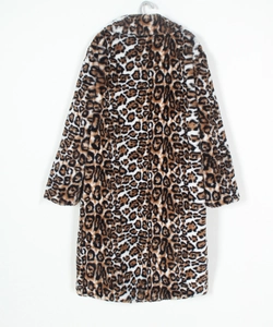Rear view of a premium long faux fur leopard print coat with a warm and thick texture
