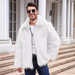 Men's premium white faux fur jacket with lapel and zipper closure for winter warmth