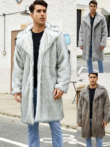 Men Faux Fur Coat Winter Warm Long Jacket With Big Lapel Outdoor Fashion Casual Thick Overcoat