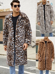 Men Long Faux Fur Coat Leopard Snake Pattern Lapel Winter Warm Overcoat Fashion Streetwear Outwear For Men