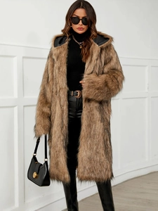 Manteau Long en Fausse Fourrure pour Femmes Hiver à Capuche Épais Chaud Pardessus en Fourrure Élégant Veste de Fourrure