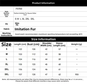 Tableau des tailles pour manteau en fausse fourrure, mesures S-3XL et conseils de lavage