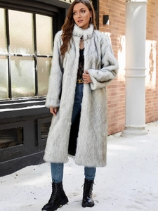 Manteau Long en Fausse Fourrure Élégant pour Femmes Hiver Chaud Pardessus en Peluche Veste en Fausse Fourrure de Renard Épaisse