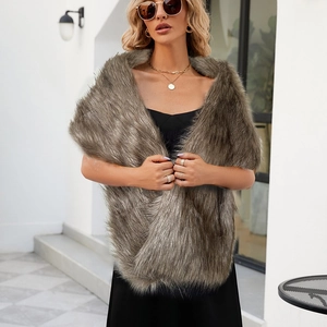 Elegant brown faux fur shawl scarf for women in winter wedding and party dress style