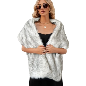 Elegant grey and white faux fur shawl for evening dresses and bridal winter wear