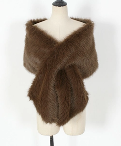 Detailed texture of thick dark brown faux fur wrap shawl for winter wedding dresses